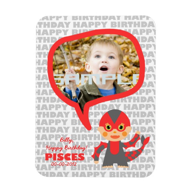 Imán Pisces Feliz cumpleaños Keepsake para los niños (Vertical)
