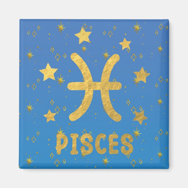 Imán Pisces Zodiac Blue and Gold Magnet (Frente)