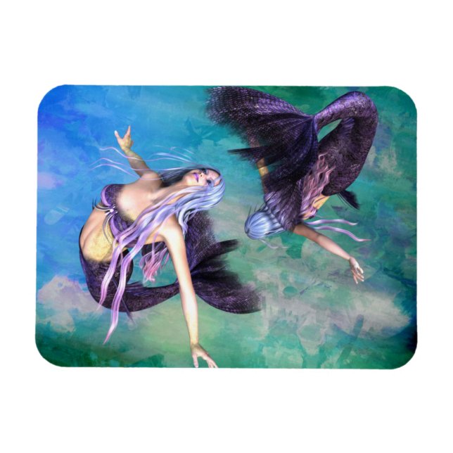 Imán Piscis - Dos sirenas nadando en un bucle (Horizontal)