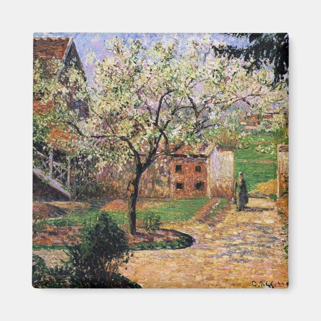 Imán Pissaro: Árbol de ciruelas floridas de Camille Pis (Frente)