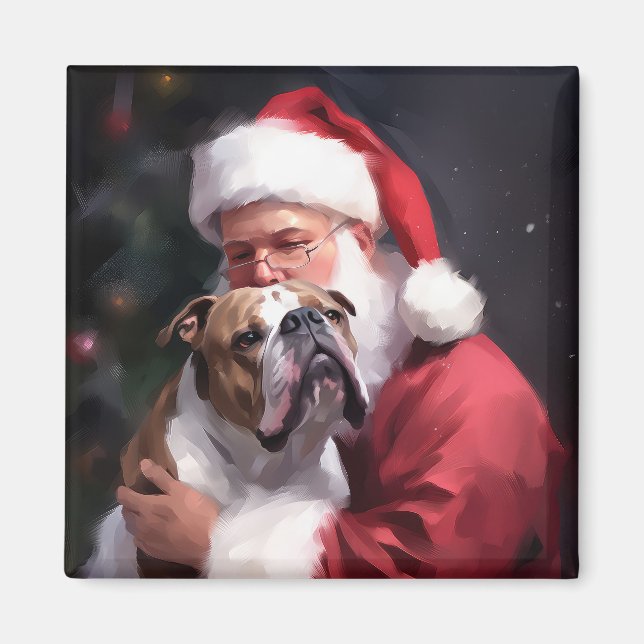 Imán Pitbull con Santa Claus Navideño Festivo (Frente)