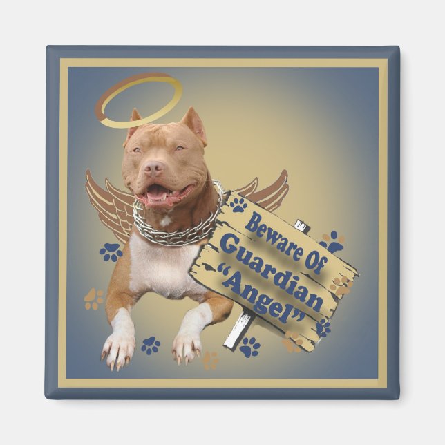 Imán Pitbull Cuidado Con Los Regalos De Guardian Angel (Frente)