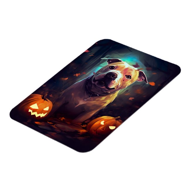 Imán Pitbull De Halloween Con Calabazas Asustadas (Lado Izquierdo)