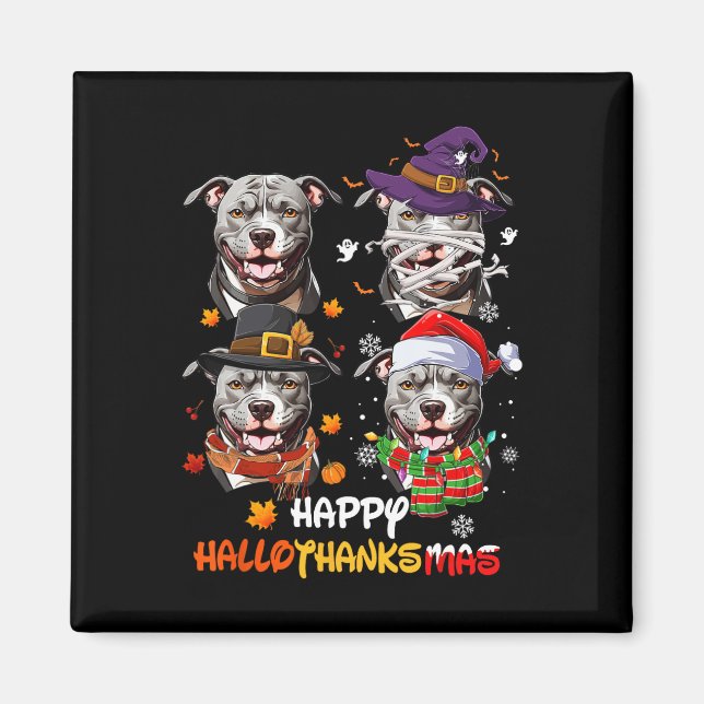 Imán Pitbull Dog Hallothanksmas Halloween Día de Acción (Frente)