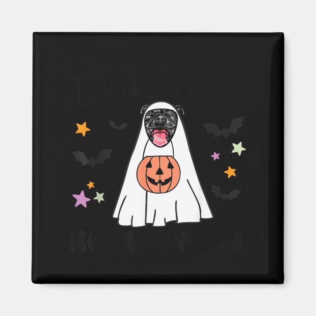 Imán Pitbull Negro Boo Fantasma Amante de Perros Feliz  (Frente)