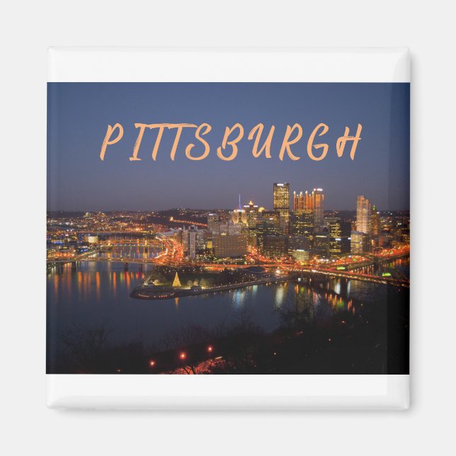Imán Pittsburgh, Pennsylvania Downtown Night Time River (Frente)