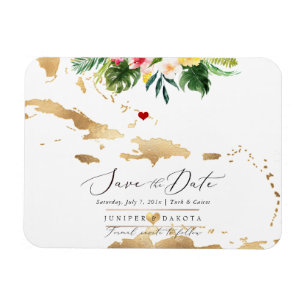 Imán PixDezines Elegant Gold Caribbean Map Save Date