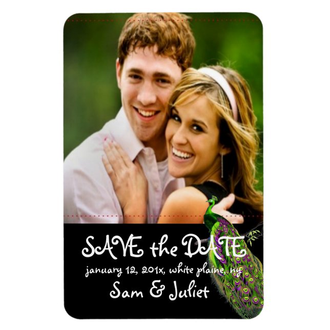 Imán PixDezines foto de pavo real guardar fecha/DIY col (Vertical)