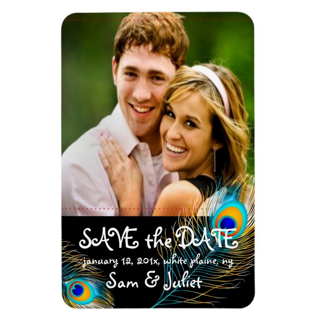 Imán PixDezines foto de pavo real guardar fecha/DIY col (Vertical)