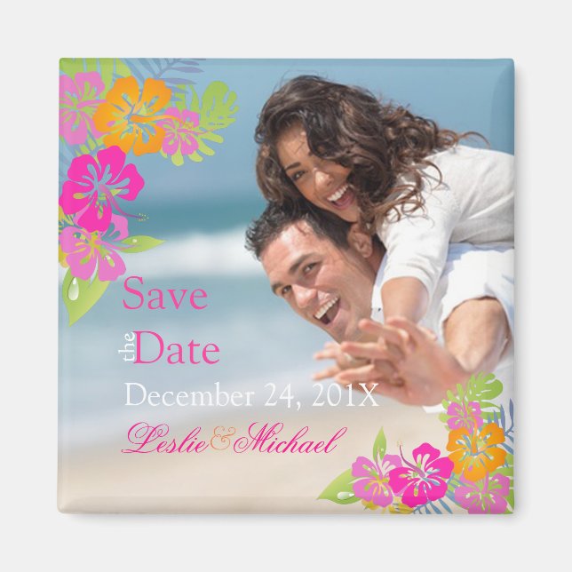 Imán PixDezines hibiscus leis, Save the Date (Frente)