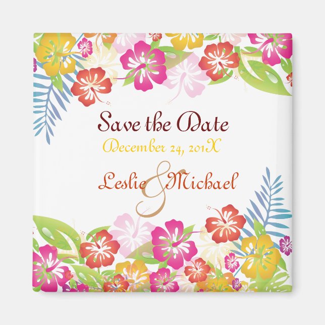 Imán PixDezines Leis Hibiscus, Save the Date (Frente)
