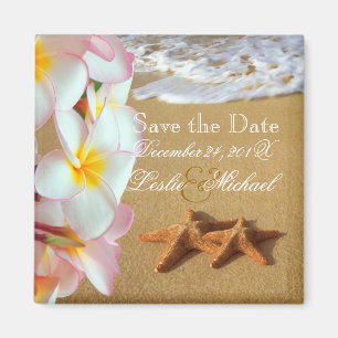 Imán PixDezines Save Date, playa+plumeria+starfish