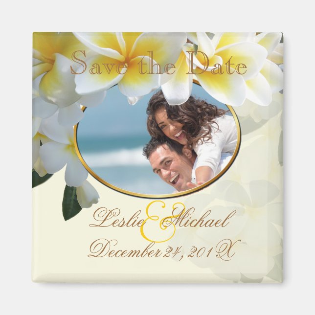 Imán PixDezines Save Date, Plumeria Lei (Frente)