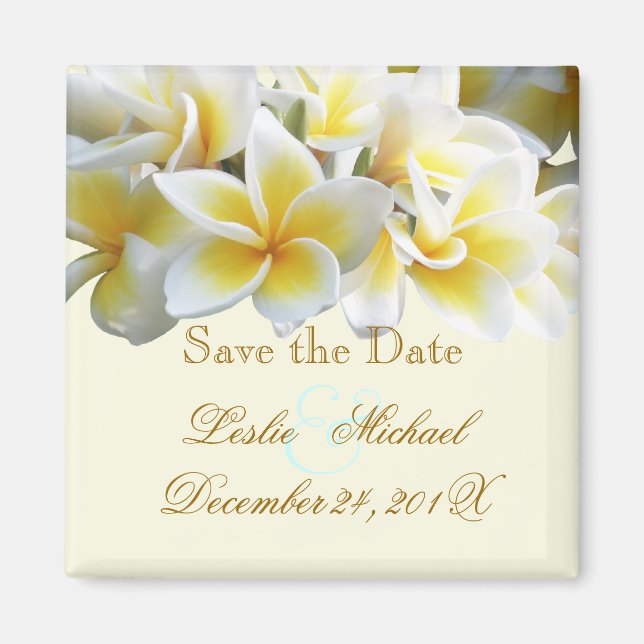 Imán PixDezines Save Date, Plumeria Lei (Frente)
