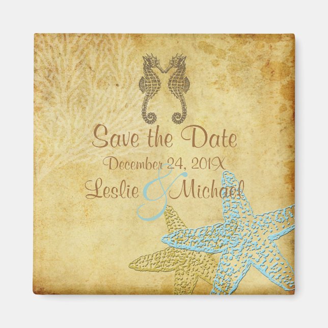 Imán PixDezines Vieja caballito de mar+pez estrella/Sav (Frente)