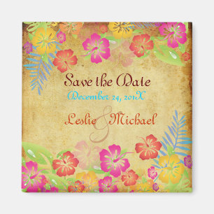 Imán PixDezines Vintage Leis Hibiscus, Save the Date