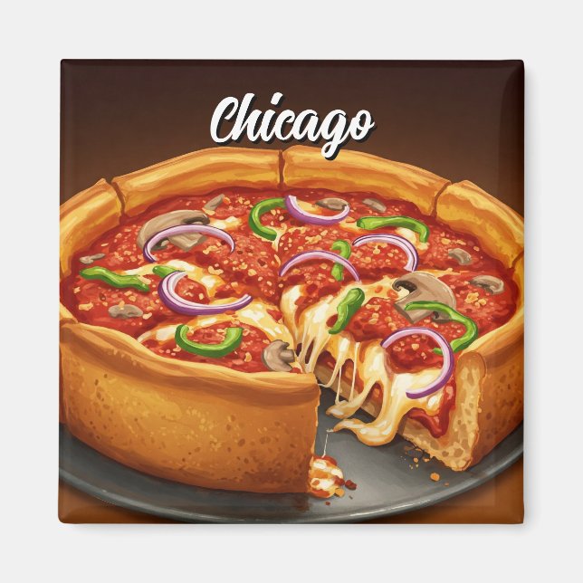 Imán Pizza Deep Dish de Chicago (Frente)