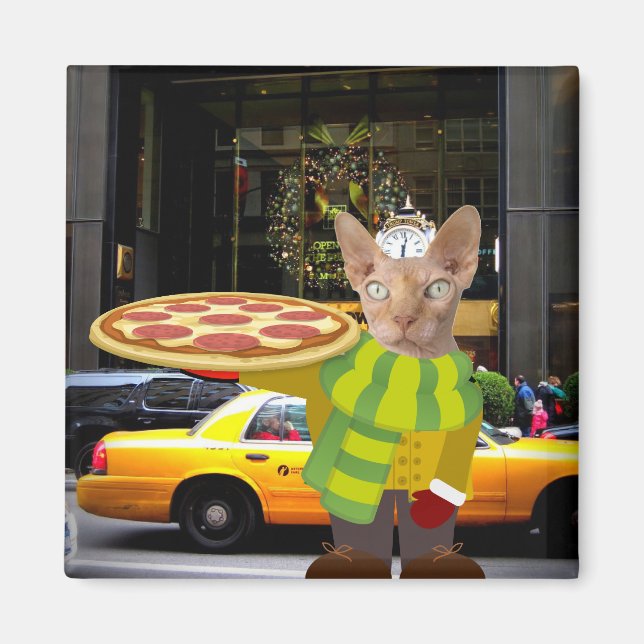 IMÁN PIZZA ENTREGA CAT NYC MAGNET (Frente)
