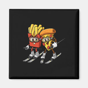 Imán Pizza Papas Fritas Esquí Divertido Esquiador Comid