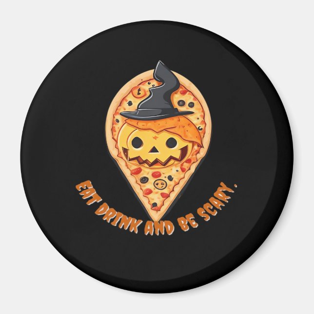 Imán Pizza Party Halloween Pumpkin Witch Hat Essential (Frente)