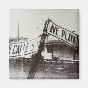 Imán Placa de calle blanco y negro