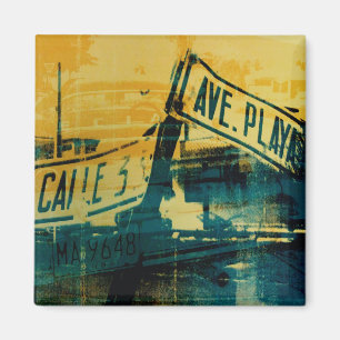 Imán Placa de calle verde y amarilla