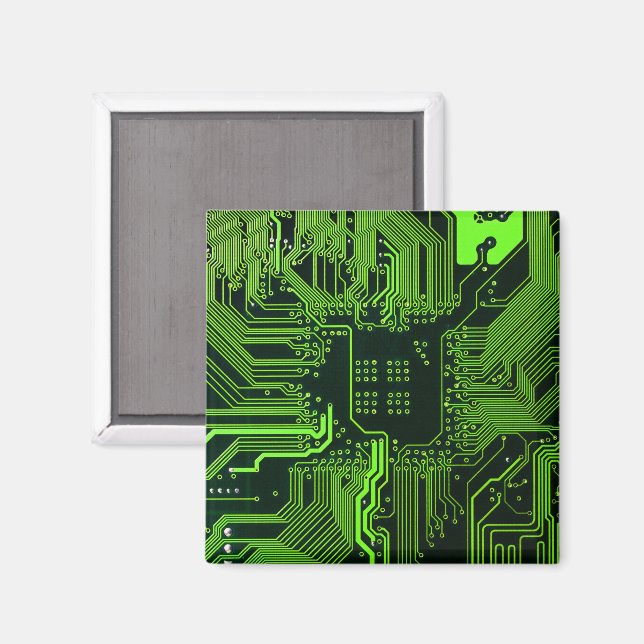 Imán Placa de circuito electrónico verde del nerd de sa (Anverso/Reverso)