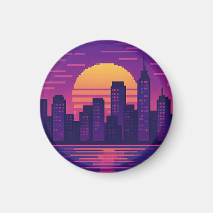 Imán placa de ciudad de neón de 8 bits