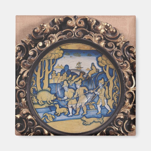 Imán Placa decorada con una escena de caza (Frente)