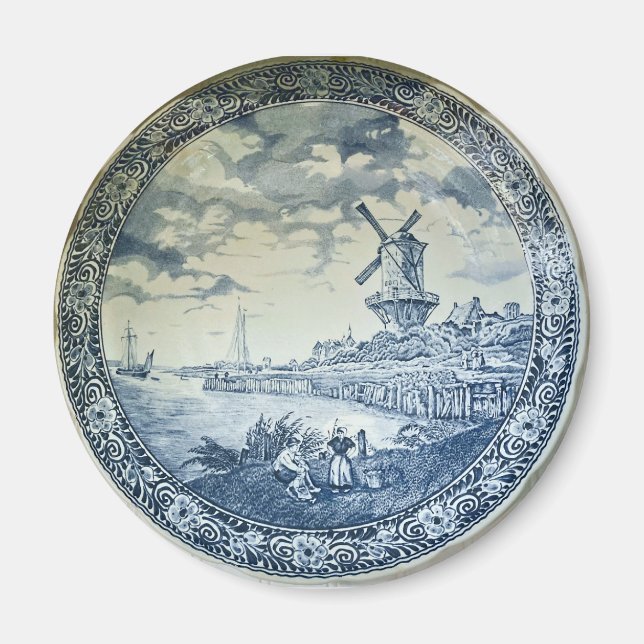 Imán Placa holandesa del molino de viento Blue Delft (Frente)