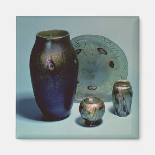 Imán Placa y floreros favrile de Tiffany