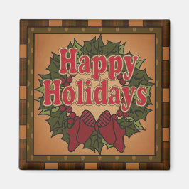 Imán Plaid Happy Holiday Wreath