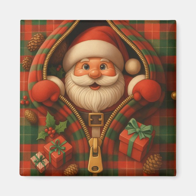 Imán Plaid Santa Claus Christmas Design  (Frente)