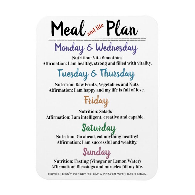 Imán Plan de comidas con afirmaciones (Vertical)
