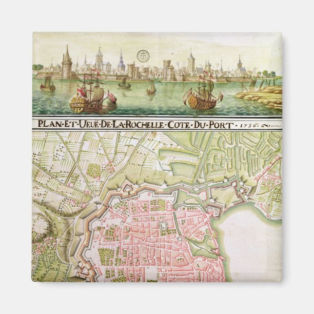 Imán Plan de la ciudad de La Rochelle, 1736 (Frente)