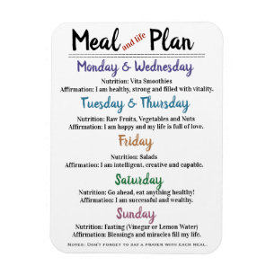 Imán Plan de la comida con afirmaciones