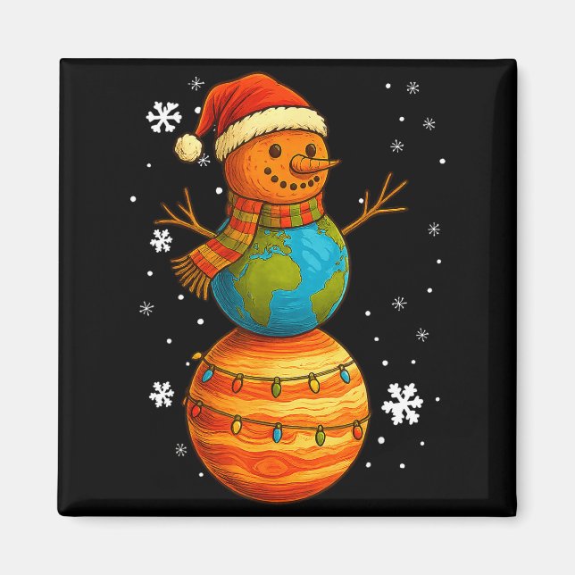 Imán Planet Snowman Earth Saturn Christmas Holiday Art  (Frente)