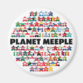 Imán Planeta Meeple, Black Text Round Magnet