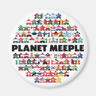 Imán Planeta Meeple, Black Text Round Magnet
