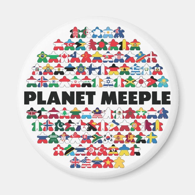 Imán Planeta Meeple, Black Text Round Magnet (Frente)