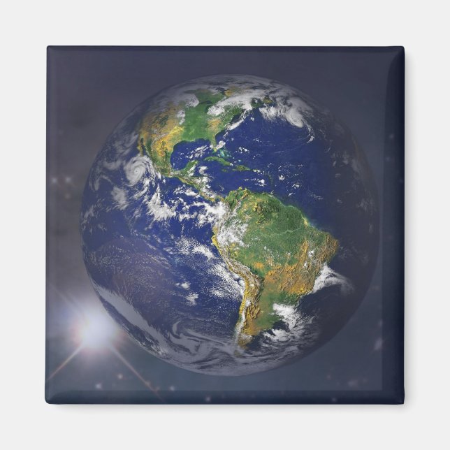 Imán Planeta tierra levantándose sobre el sol en el esp (Frente)