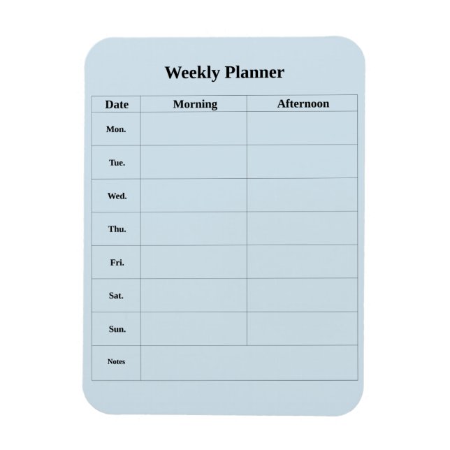 Imán Planificador de Semana en Inglés de Estilo Mínimo (Vertical)