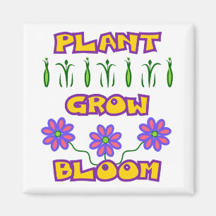 Imán Plant Groom Bloom Cita Flores rosadas Texto amaril