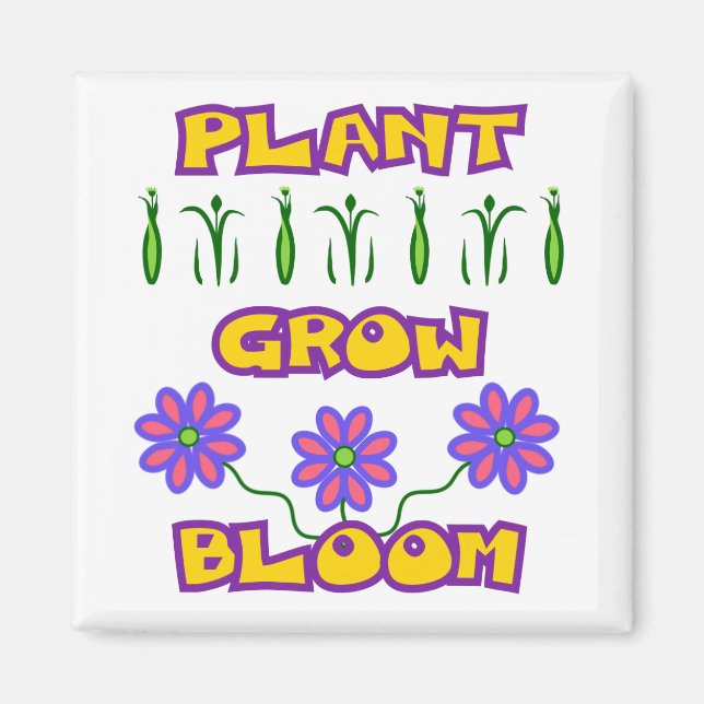Imán Plant Groom Bloom Cita Flores rosadas Texto amaril (Frente)