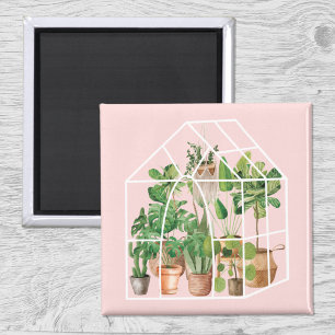 Imán Planta de Casa Tropical Acuarela Rosa