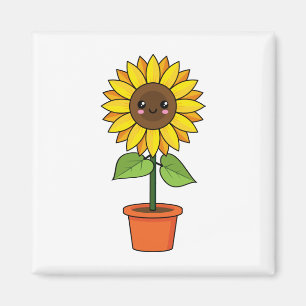 Imán Planta de girasol de Kawaii en una olla