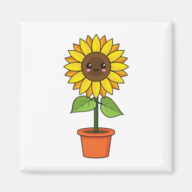 Imán Planta de girasol de Kawaii en una olla (Frente)