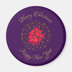 Imán Planta de Poinsettia Roja sobre el cielo morado es