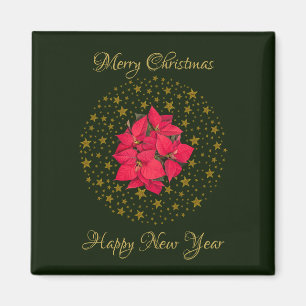 Imán Planta de Poinsettia Roja sobre el cielo verde est