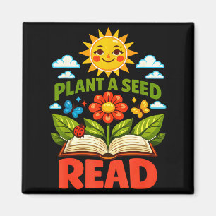 Imán Planta una semilla leer lector libro biblioteca di
